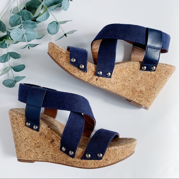 Lucky Brand Shoes - Lucky Brand Blue Marla Cork Wedge Heel Sandals